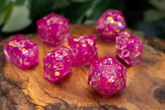 Pink Glitter Explosion Polyhedral Dice Set