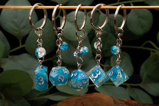 Blue Cloudy Dice Keychains