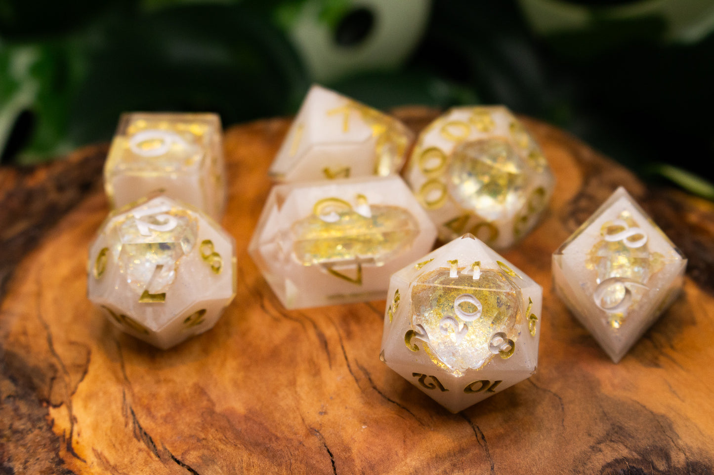 White & Gold Divine Polyhedral Geode Dice