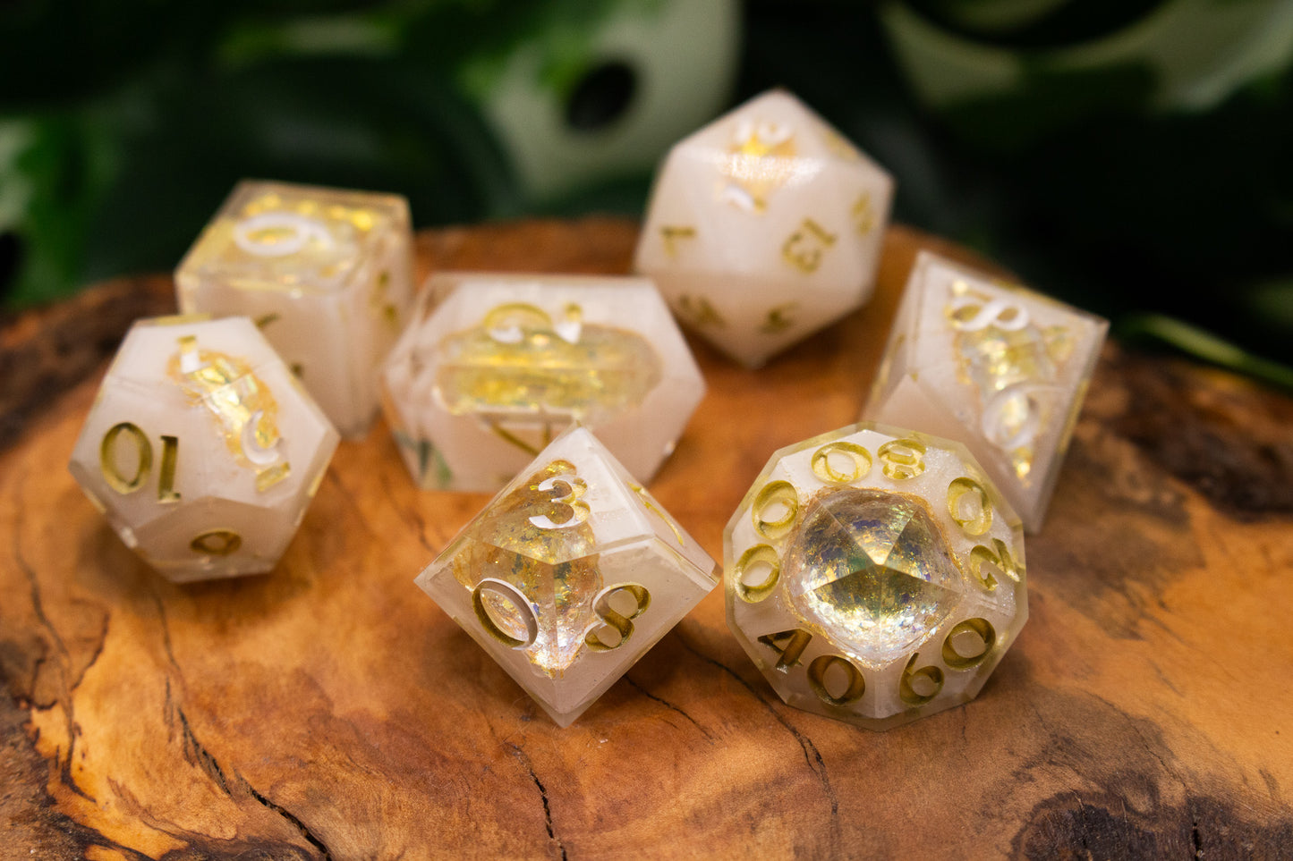 White & Gold Divine Polyhedral Geode Dice