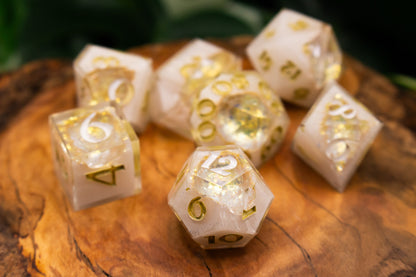 White & Gold Divine Polyhedral Geode Dice