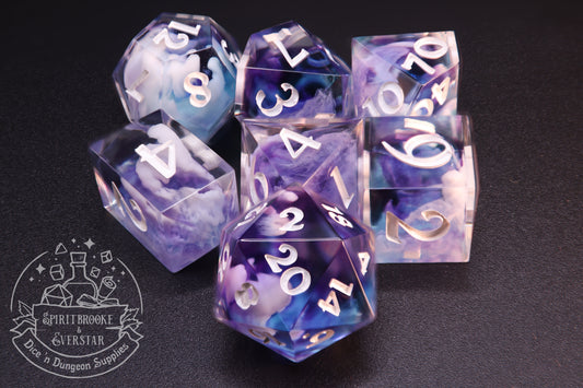 Mystical Blue Cloudy Polyhedral Dice