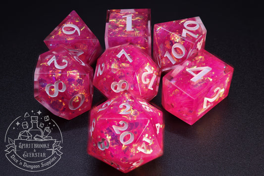 Roze Glitterexplosie Veelvlakkige Dobbelstenenset