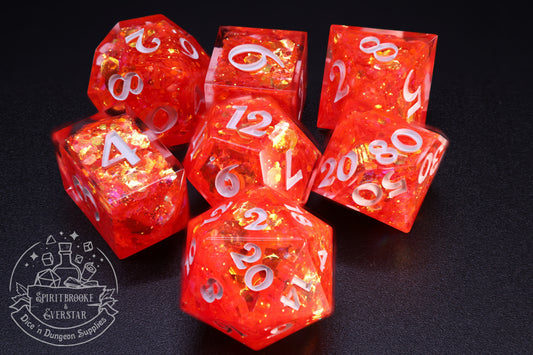 Oranje Glitterexplosie Veelvlakkige Dobbelstenenset
