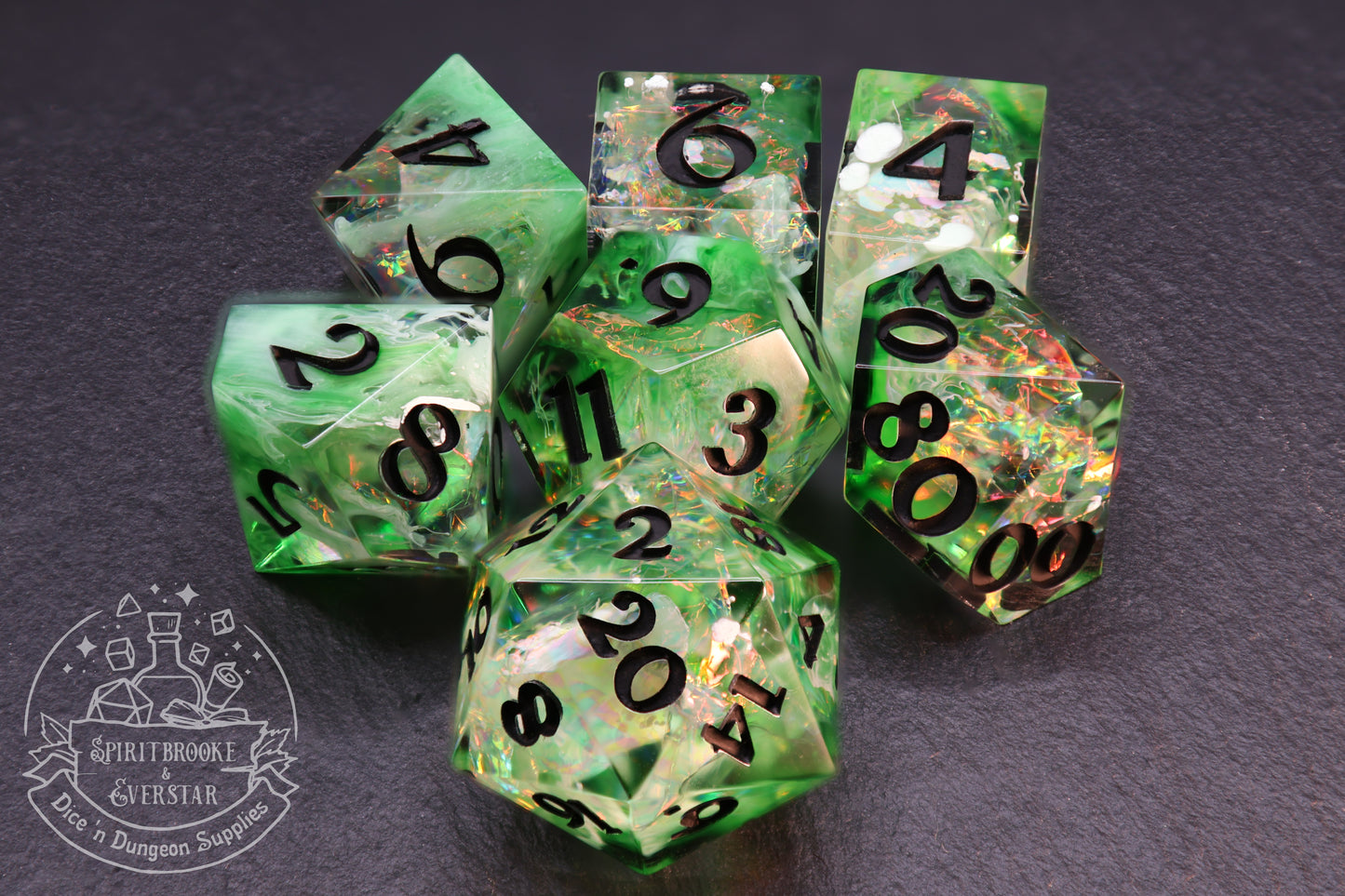 Green Rainbow Druid Polyhedral Dice