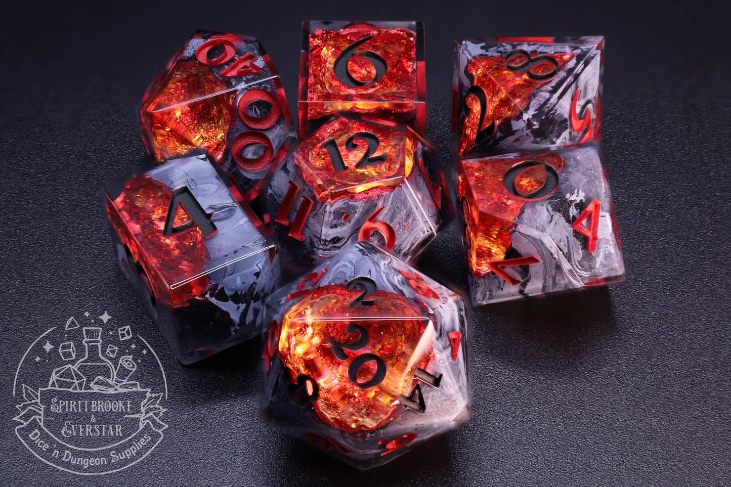 Spicy Red Polyhedral Geode Dice